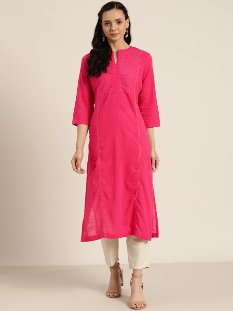 

Sangria Women Pink Pure Cotton Yoke Design Straight Kurta
