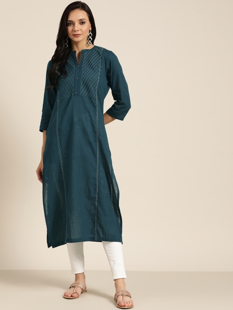 

Sangria Women Navy Blue Yoke Design Pure Cotton Straight Kurta
