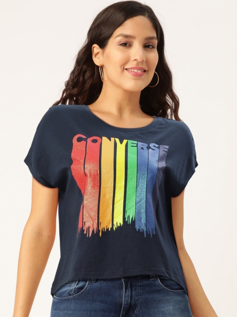 

Converse Women Navy Blue Printed Round Neck T-shirt