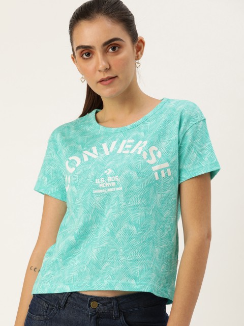 

Converse Women Teal Blue Printed Round Neck T-shirt