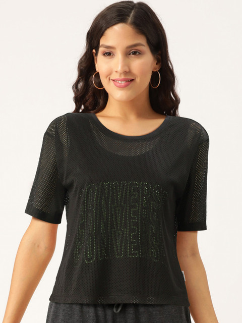 

Converse Women Black Printed Mesh Round Neck Drop-Shoulder T-shirt