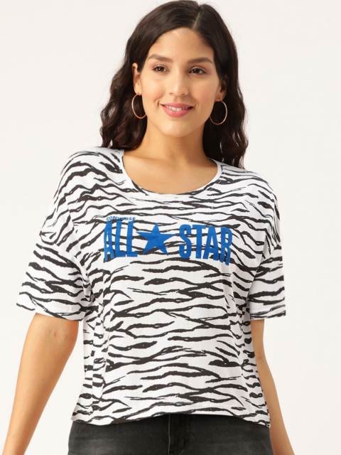 

Converse Women White & Black Animal Printed Round Neck Drop-Shoulder T-shirt