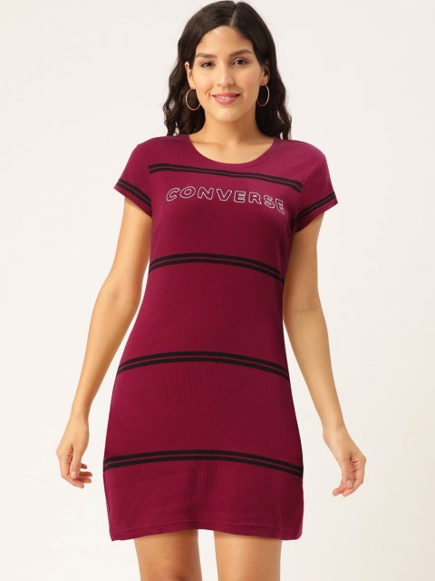 

Converse Women Maroon & Black Striped T-shirt Dress