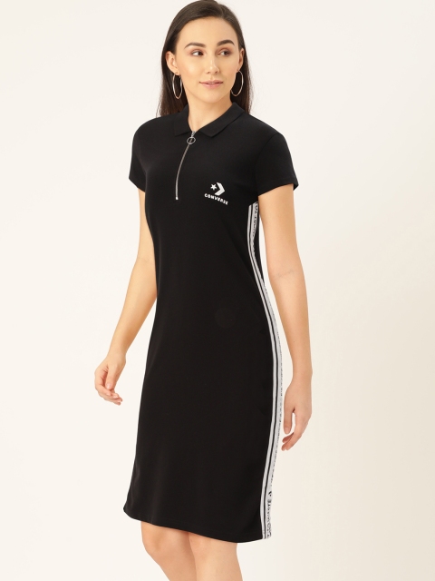 

Converse Women Black Solid T-shirt Dress with Side Striped Detail