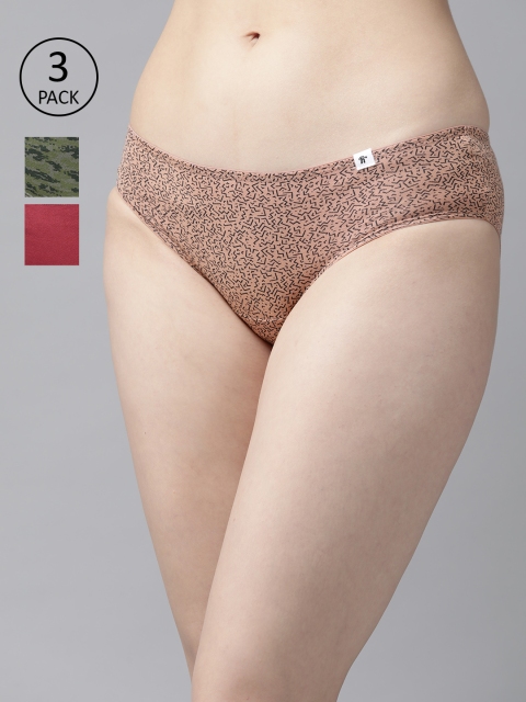 

Roadster Women Pack of 3 Pure Cotton Mid Rise Hipster Briefs RDST-COO-HIP-PRINT007, Pink