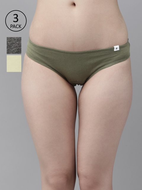 

Roadster Women Pack of 3 Solid Bikini Briefs RDST-COO-BIK-003, Olive