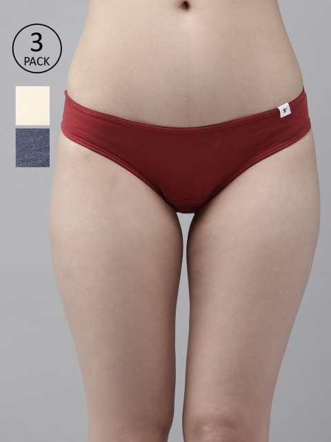 

Roadster Women Pack of 3 Solid Bikini Briefs RDST-COO-BIK-009, Maroon