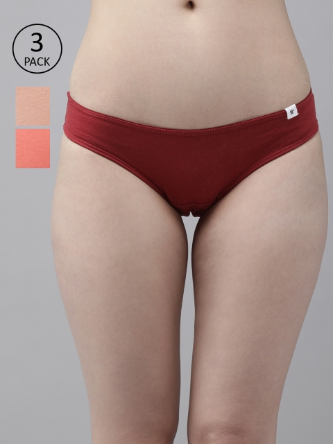 

Roadster Women Pack of 3 Solid Bikini Briefs RDST-COO-BIK-012, Maroon