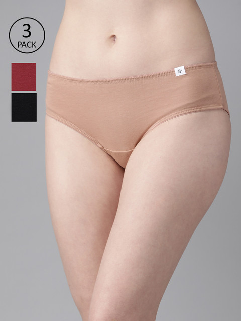 

Roadster Women Pack of 3 Solid Pure Cotton Hipster Briefs RDST-COO-HIP-002, Black