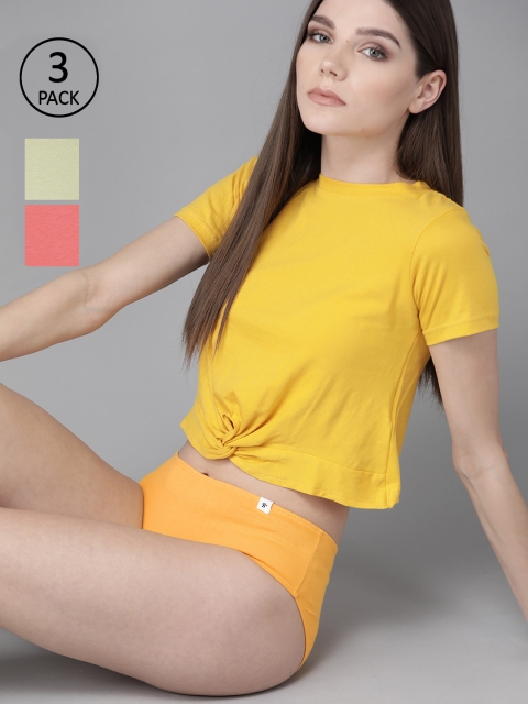 

Roadster Women Pack of 3 Pure Cotton Solid Hipster Briefs RDST-COO-HIP-010, Yellow