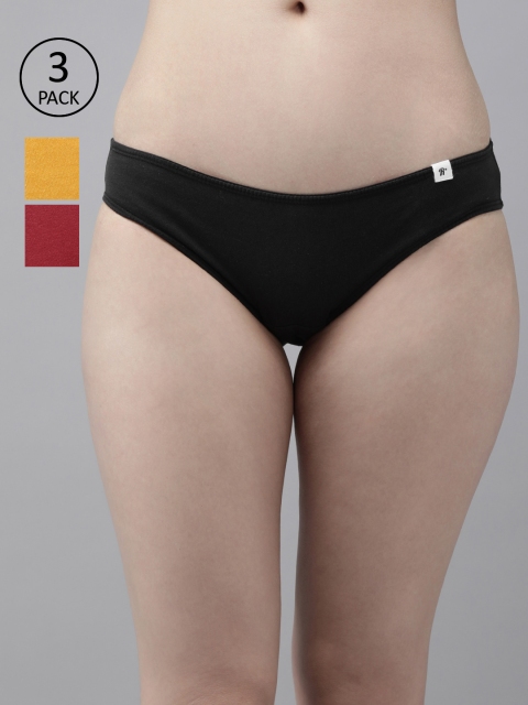 

Roadster Women Pack of 3 Solid Bikini Briefs RDST-COO-BIK-011, Black