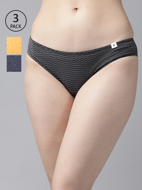 

Roadster Women Pack of 3 Mid Rise Bikini Briefs RDST-COO-BIK-PRINT003, Navy blue