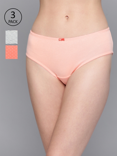 

Mast & Harbour Women Pack of 3 Pure Cotton Bikini Briefs MNH-COO-HIP-PRINT002, Peach