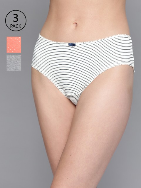 

Mast & Harbour Women Pack of 3 Bikini Briefs MNH-COO-HIP-PRINT003, Grey melange