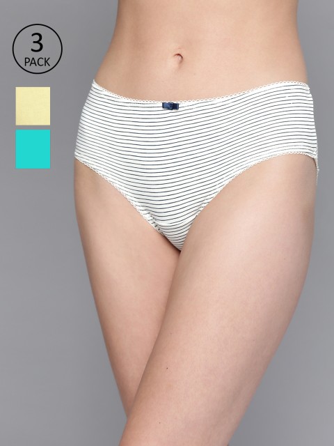 

Mast & Harbour Women Pack of 3 Pure Cotton Bikini Briefs MNH-COO-HIP-PRINT004, Yellow