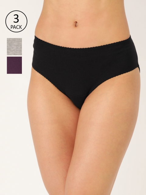 

DressBerry Women Pack of 3 Solid Hipster Briefs DB-COO-HIP-014, Black