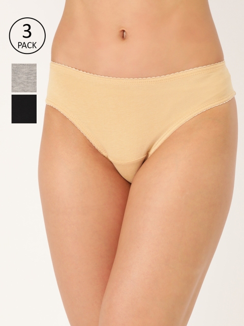 

DressBerry Women Pack of 3 Solid Hipster Briefs DB-COO-HIP-012, Beige