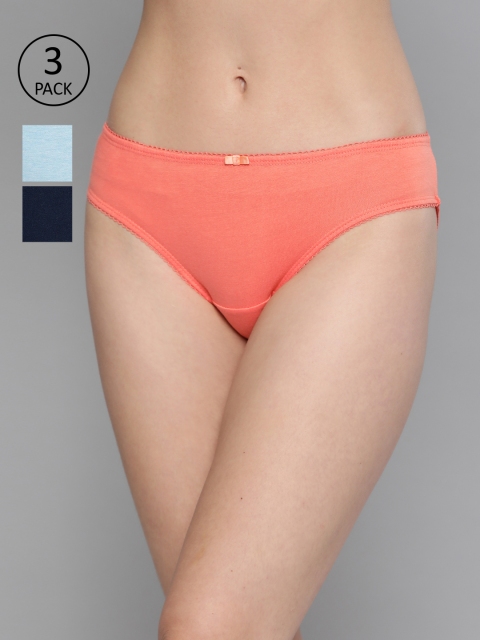 Mast & Harbour Women Pack of 3 Solid Bikini Briefs MNH-COO-BIK-005, Coral
