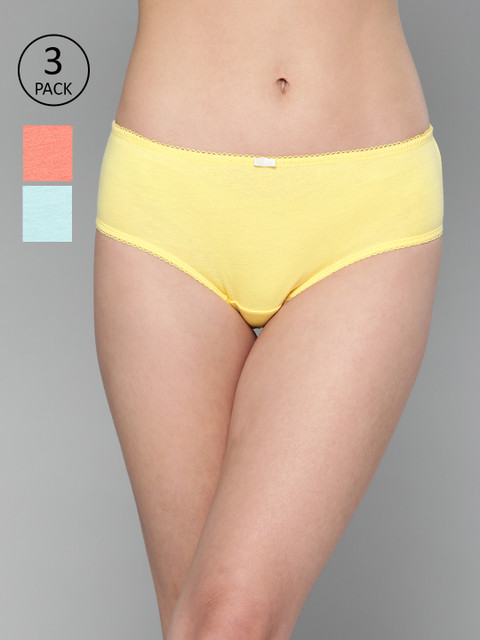 

Mast & Harbour Women Pack of 3 Solid Hipster Briefs MNH-COO-HIP-012, Yellow