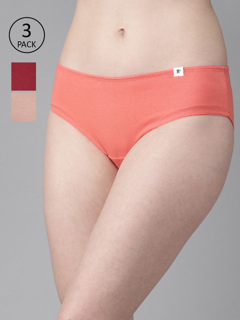 

Roadster Women Pack of 3 Pure Cotton Solid Hipster Briefs RDST-COO-HIP-012, Coral