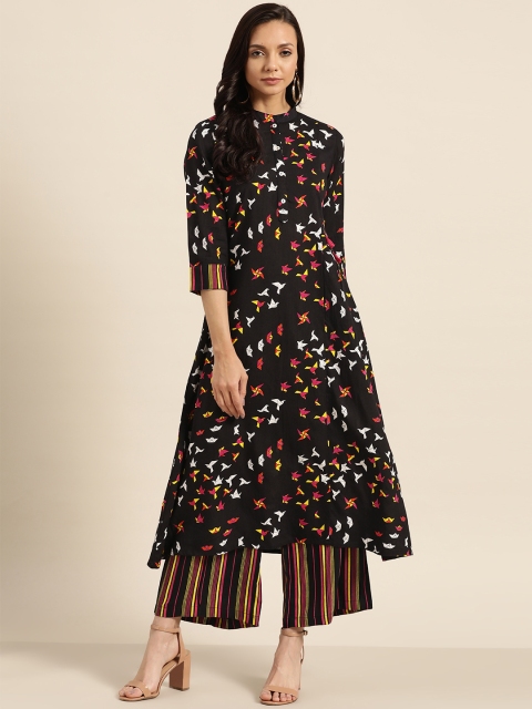 

Sangria Women Black & Pink Geometric Printed Kurta with Palazzos