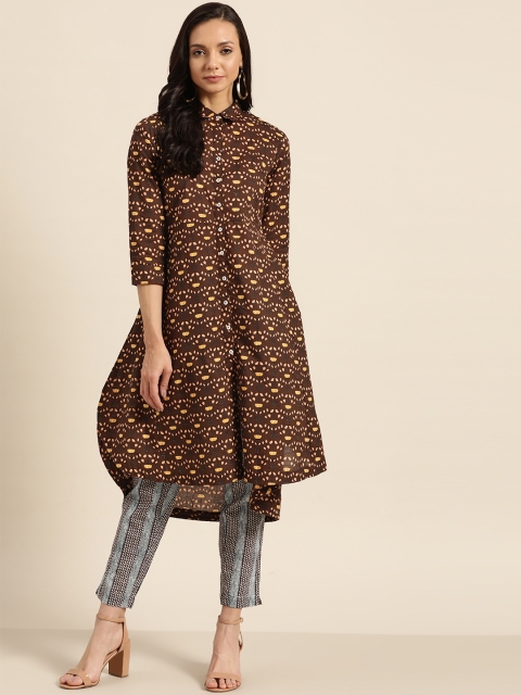 

Sangria Women Brown & Beige Pure Cotton Printed Kurta with Trousers