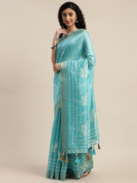 

Rajnandini Turquoise Blue & White Silk Cotton Printed Dabu Saree