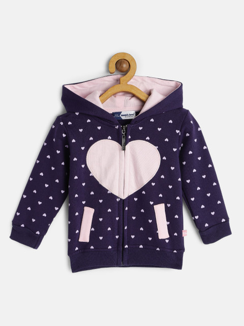 

Moms Love Infant Girls Navy Blue & Pink Printed Pure Cotton Hooded Sweatshirt