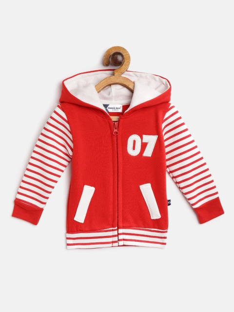 

Moms Love Infant Boys Red & White Solid Hooded Pure Cotton Sweatshirt