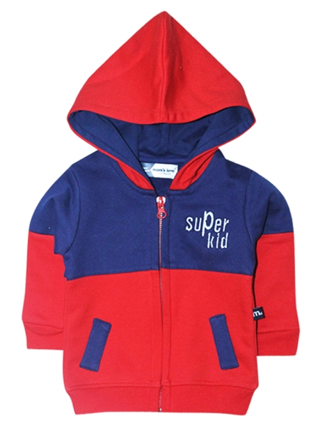

Moms Love Infant Boys Navy Blue & Red Cotton Colourblocked Hooded Sweatshirt