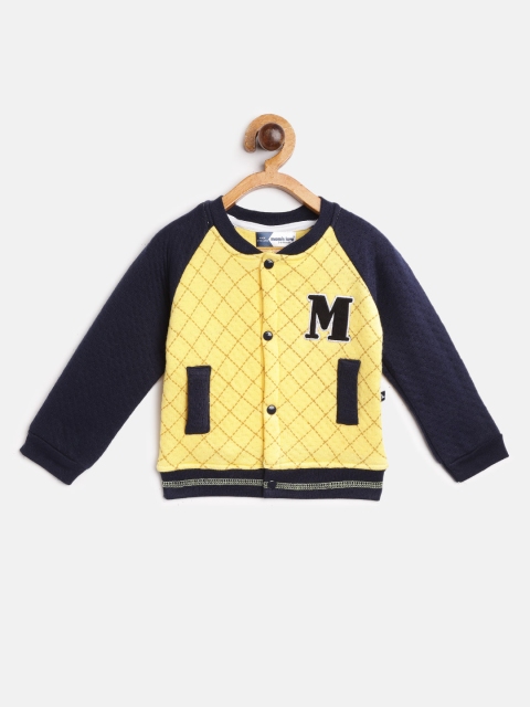 

Moms Love Infant Boys Yellow & Navy Blue Checked Pure Cotton Bomber Jacket