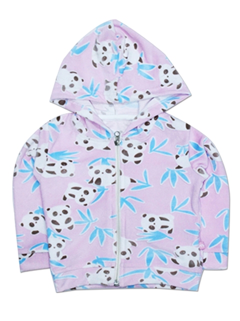 

Moms Love Infant Girls Pink & White Panda Print Hooded Velvet Finish Cotton Sweatshirt