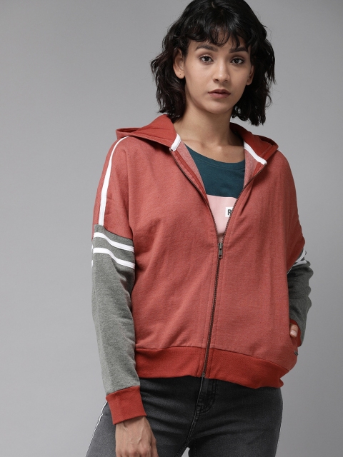 

Roadster Women Rust Red Solid Drop Shoulder Hooded Sweatshirt