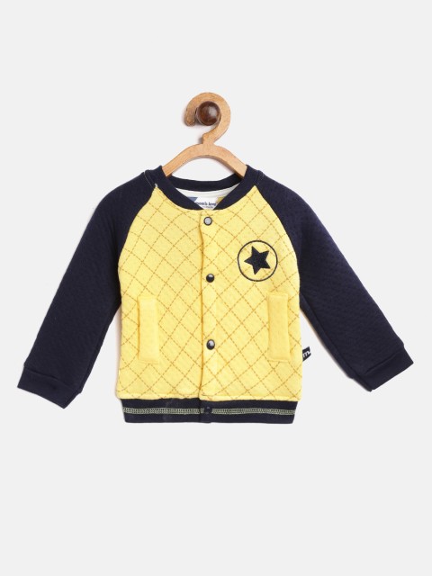 

Moms Love Infant Boys Yellow & Navy Blue Checked Pure Cotton Bomber Jacket