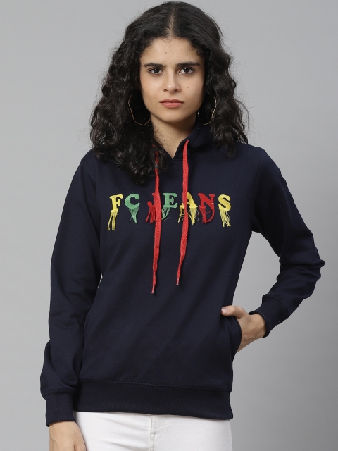 

BREIL BY FORT COLLINS Women Navy Blue Applique Hooded Sweatshirt