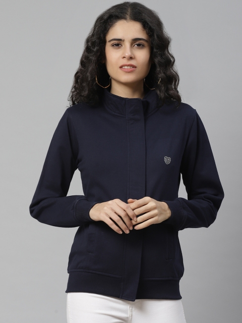 

BREIL BY FORT COLLINS Women Navy Blue Solid Front-Open Sweatshirt
