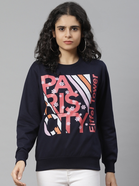 

BREIL BY FORT COLLINS Women Navy Blue & Pink Printed Sweatshirt
