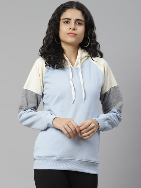 

BREIL BY FORT COLLINS Women Blue & Off-White Colourblocked Hooded Sweatshirt