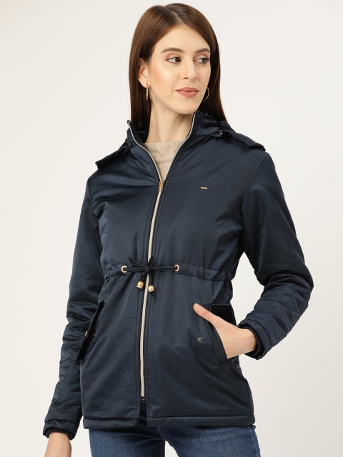 

Okane Women Navy Blue Solid Hooded Parka Jacket