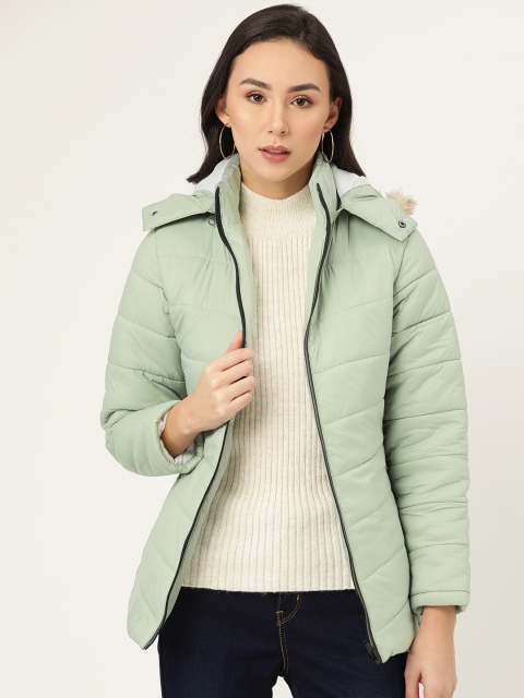 

Okane Women Green Solid Hooded Parka Jacket