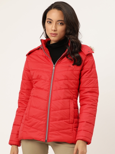 

Okane Women Red Solid Hooded Parka Jacket