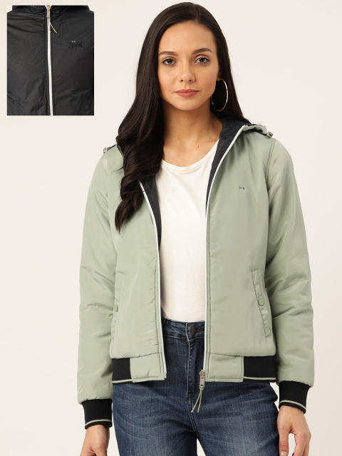 

Okane Women Green & Black Solid Reversible Bomber