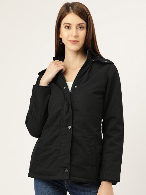 

Okane Women Black Solid Padded Jacket with Detachable Hood