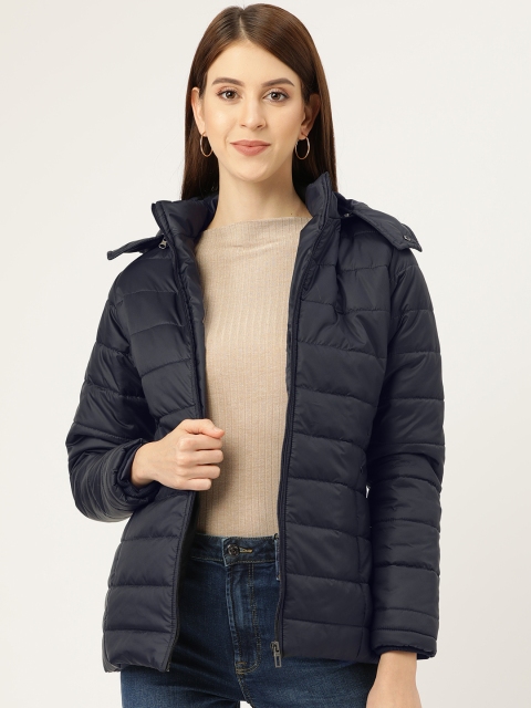 

Okane Women Navy Blue Solid Hooded Parka Jacket