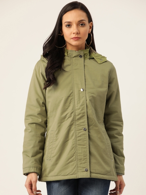 

Okane Women Olive Green Solid Hooded Tailored Jacket