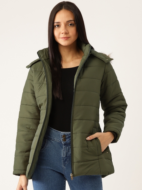 

Okane Women Olive Green Solid Hooded Parka Jacket