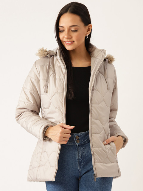 

Okane Women Taupe Solid Hooded Parka Jacket