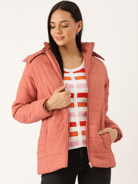 

Okane Women Pink Solid Hooded Parka Jacket