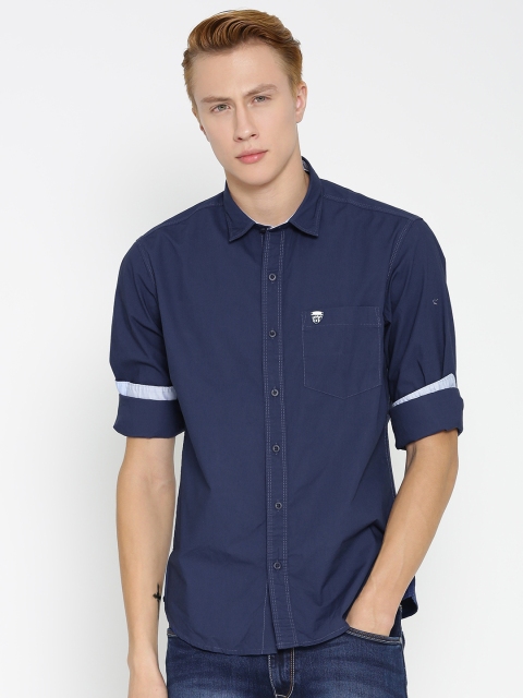 

John Players Men Navy Blue Trim Fit Solid Casual Shirt