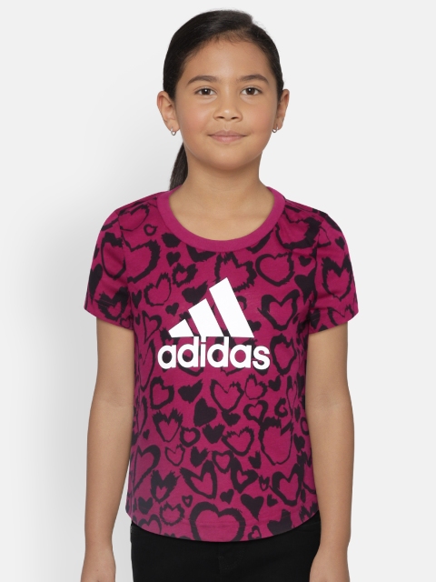 

ADIDAS Girls Burgundy & Black Printed MH GRA T-shirt